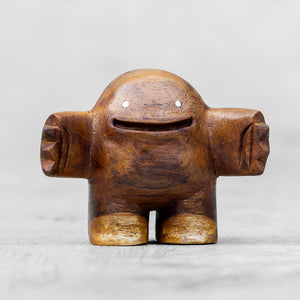 BLAMO Hug wooden toy with a friendly facial expression, standing upright with arms outstretched.