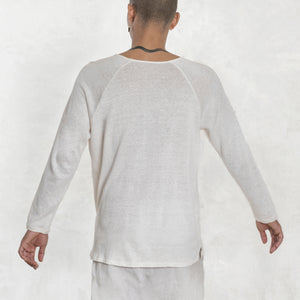 long sleeved white linen shirt