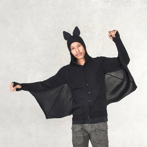 cotton knit bat hoodie for adults