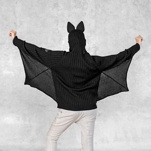 black bat hoodie with ears and wings