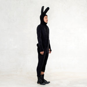 Black Fuzzy Bunny Jumpsuit for Adults