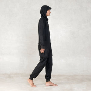 Hooded Unisex Black French Terry Jumpsuit 