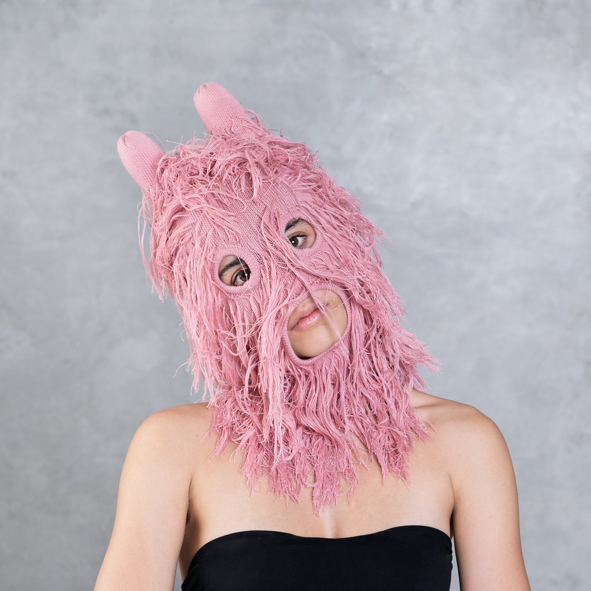 Adult Pink Hand Knit Hairy Mask