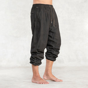 Men's Linen Parachute Pants in Black