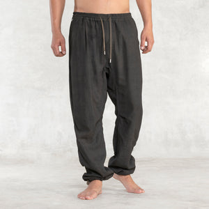 Hand Painted Black Linen Loose Relaxed Fit Pants