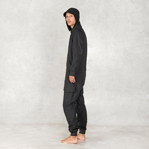 Hooded Black French Terry Jumpsuit Onesie