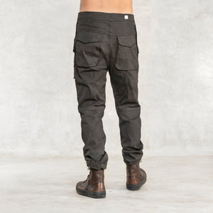 Hand Dyed Dark Brown Stretch Twill Pants with Pockets