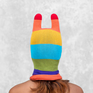 Adult Hand Knit Rainbow Bunny Ski Mask