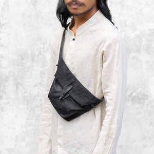 Leather Strap waxed canvas Cross Body Bag