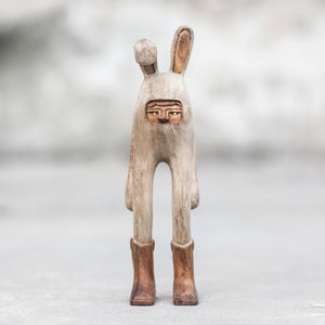 Rabbit Hand Carved Wood Figurine