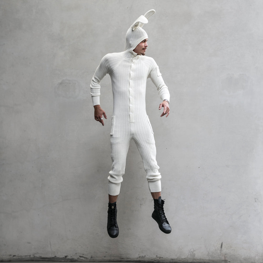 White Cotton Knit Bunny Rabbit Suit