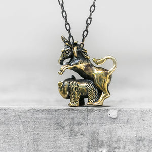 Brass Unicorn Panda Wearable Art Jewelry Necklace
