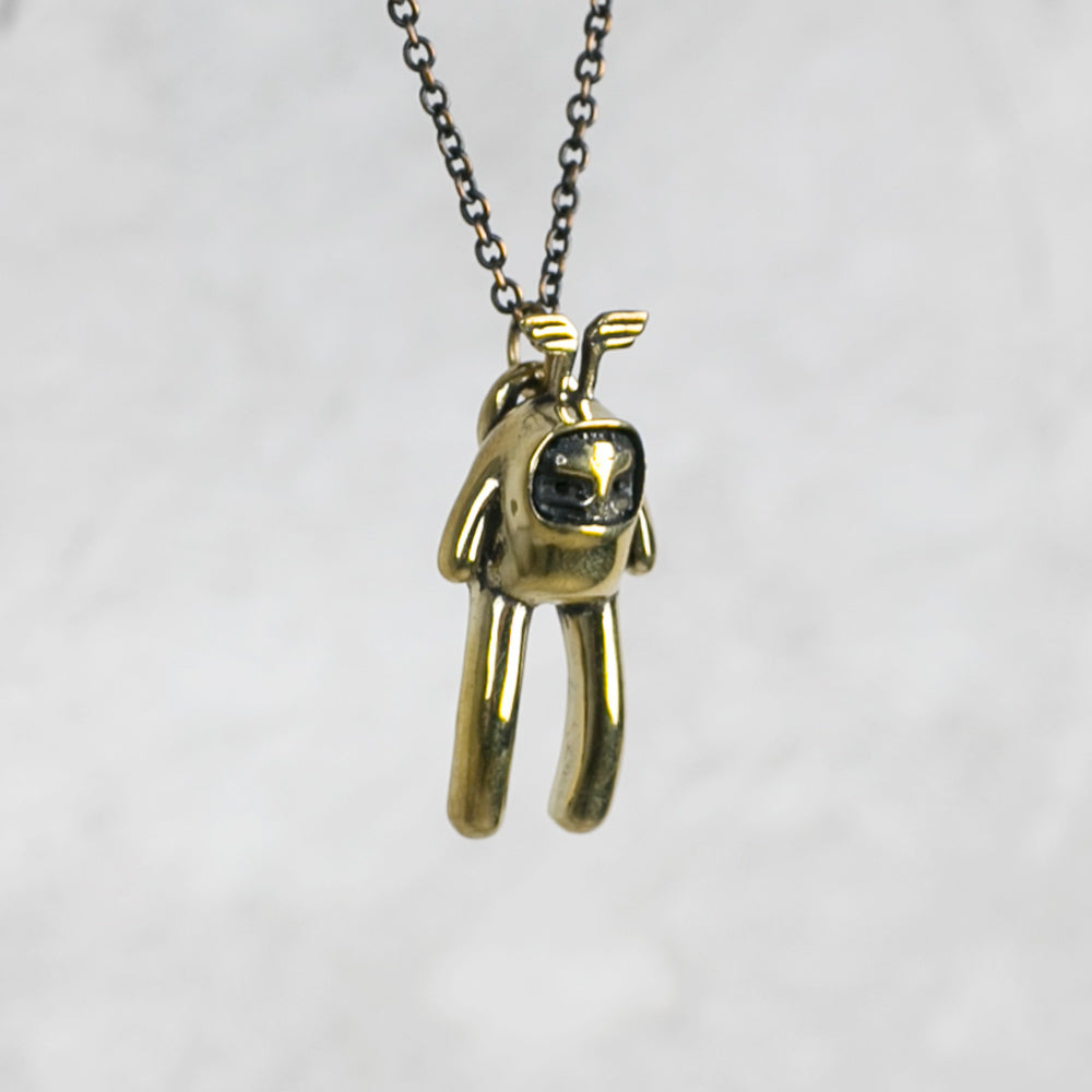 Brass Space Monkey Pendant Necklace