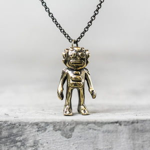 Brass Swamp Monster Pendant Necklace