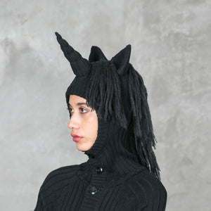 Adult Black Unicorn Onesies with Horn