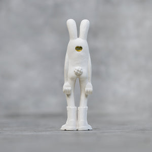 A 7"  Ceramic Blamo Rabbit Sculpture wearing cowboy boots