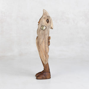 Wooden bird-shaped figurine with a visible BLAMO logo on a white background