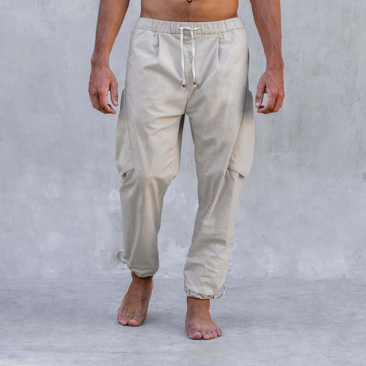 A front view of a cargo style BLAMO pant from the waist down 
