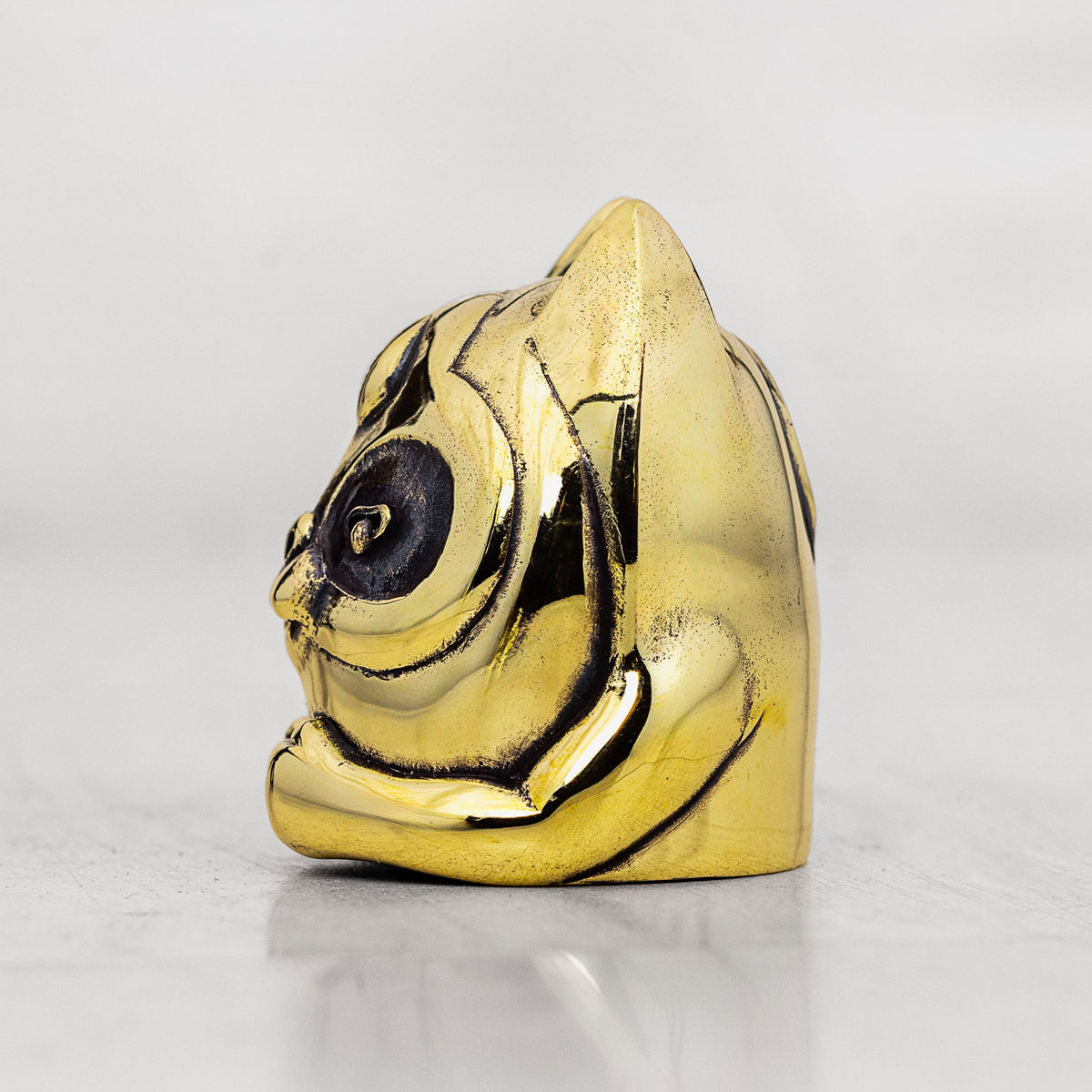 Gold brass animal-shaped object on a white background