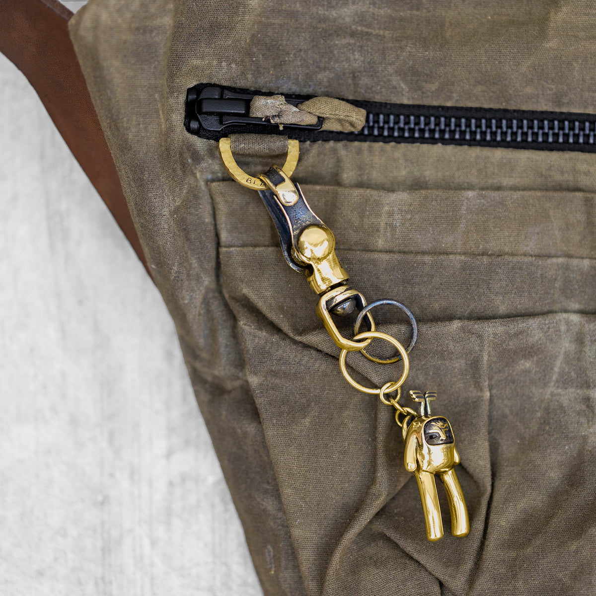 Close up of a D-ring keychain hook