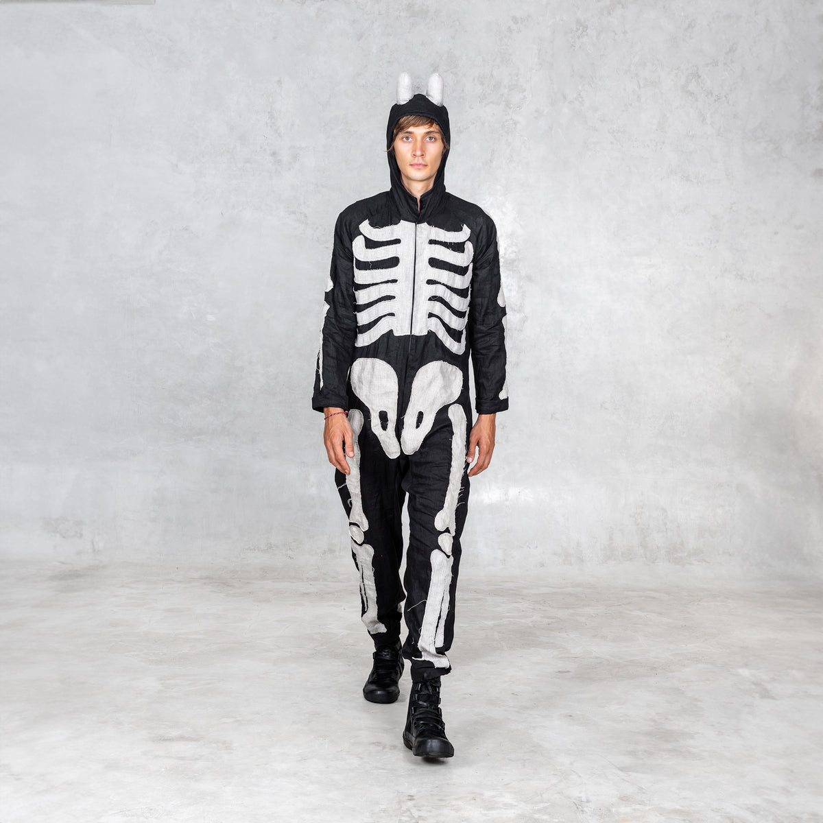 Linen Skeleton Onesie - Black