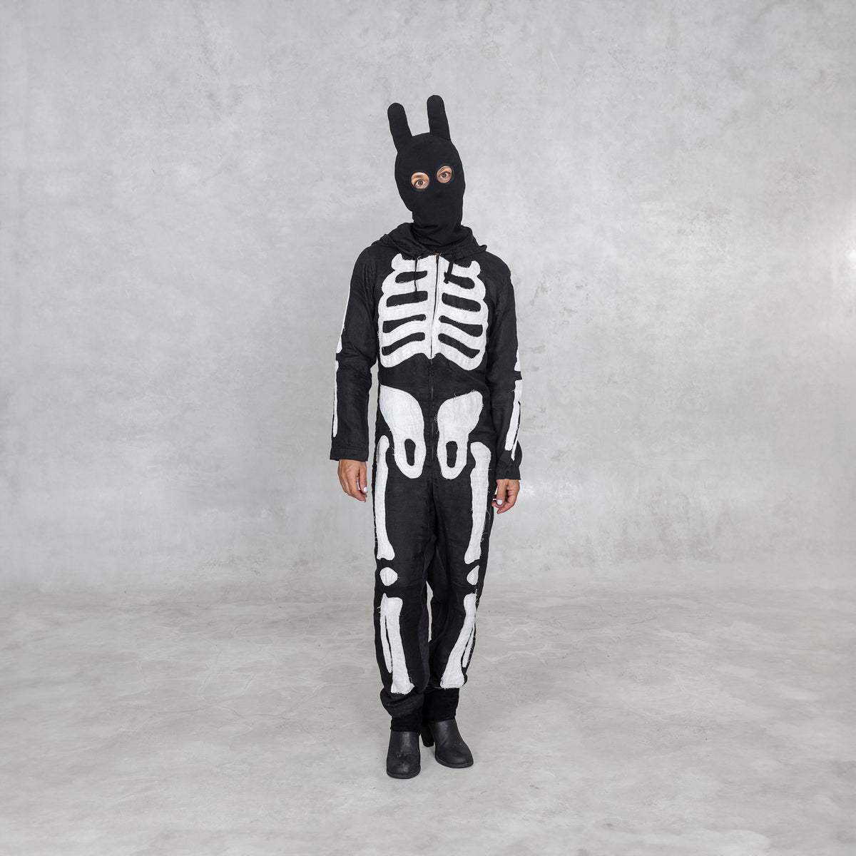 Linen Skeleton Onesie - Black