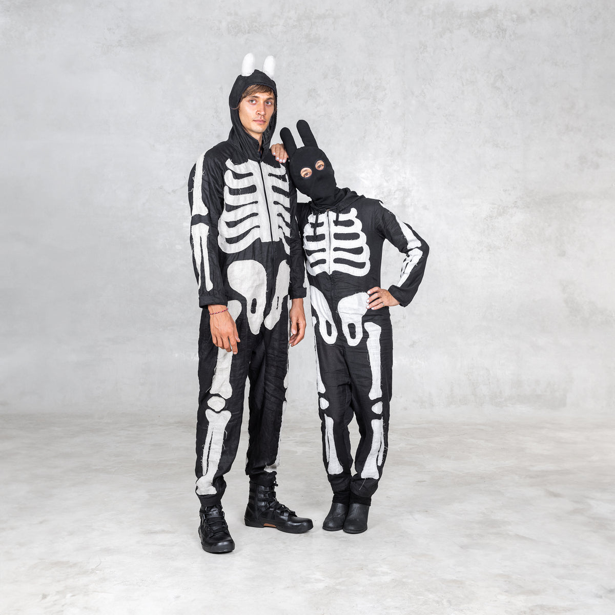 Linen Skeleton Onesie - Black