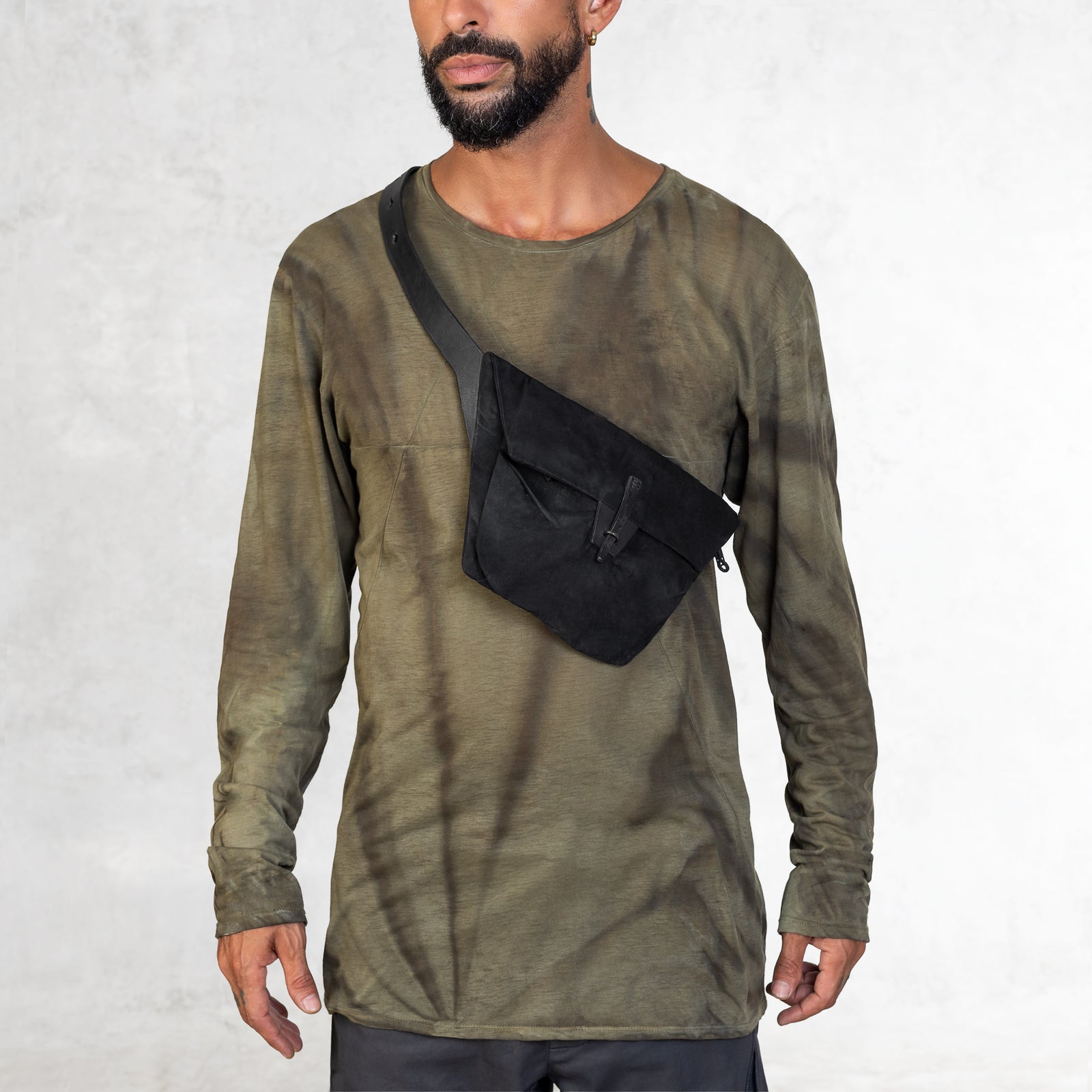 Leather Strap waxed canvas Cross Body Bag