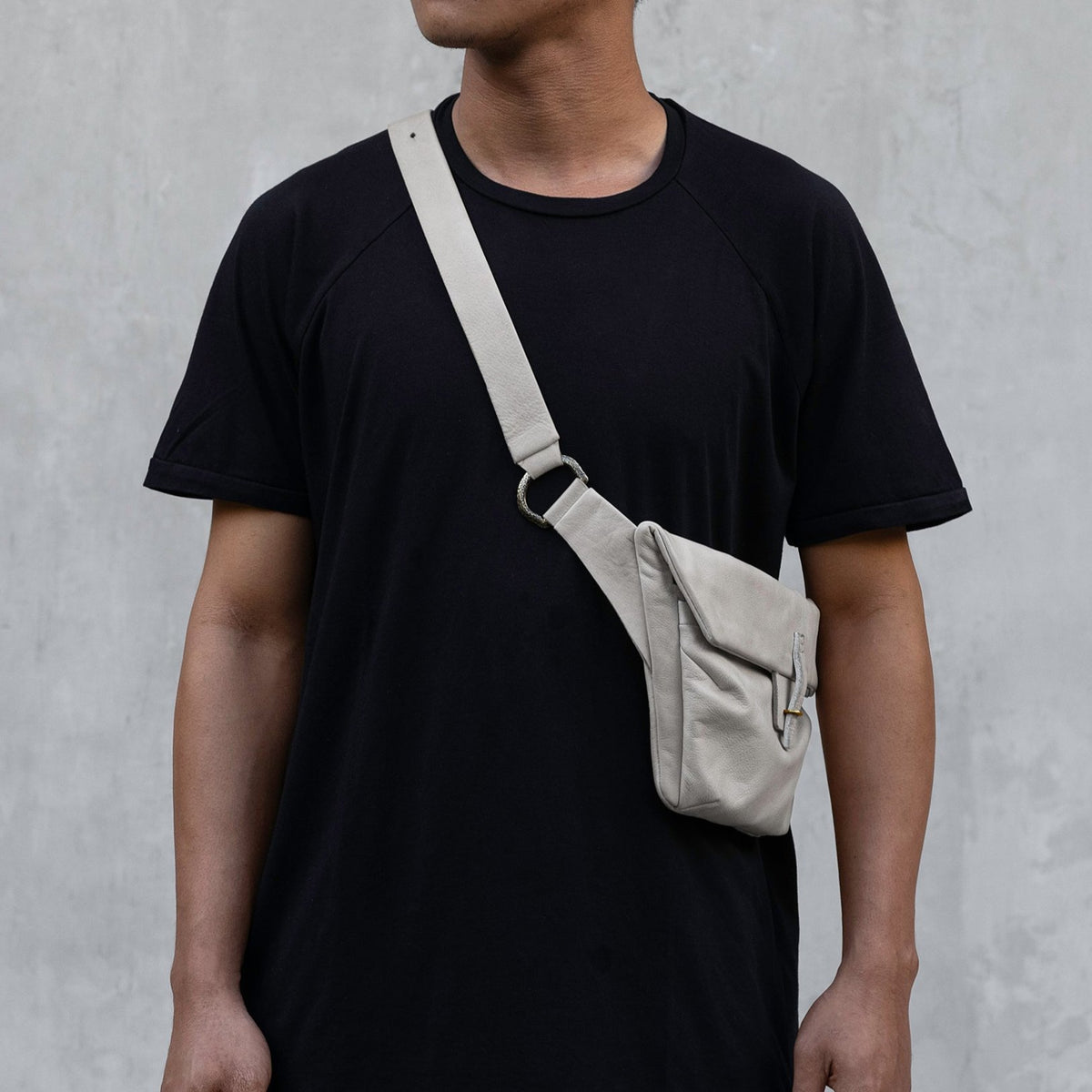 Cream leather cross body bag by BLAMO