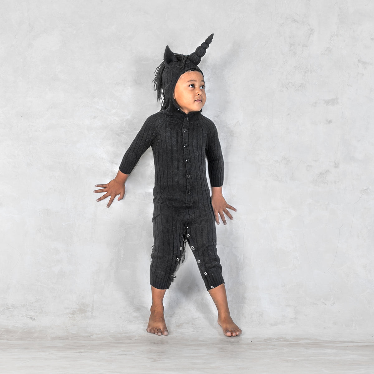 kids hooded unicorn romper with horn