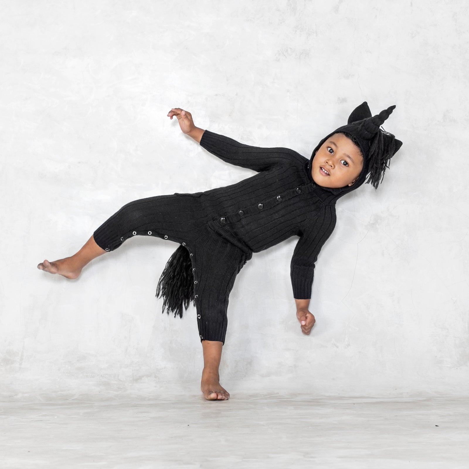 baby black unicorn onesie with horn