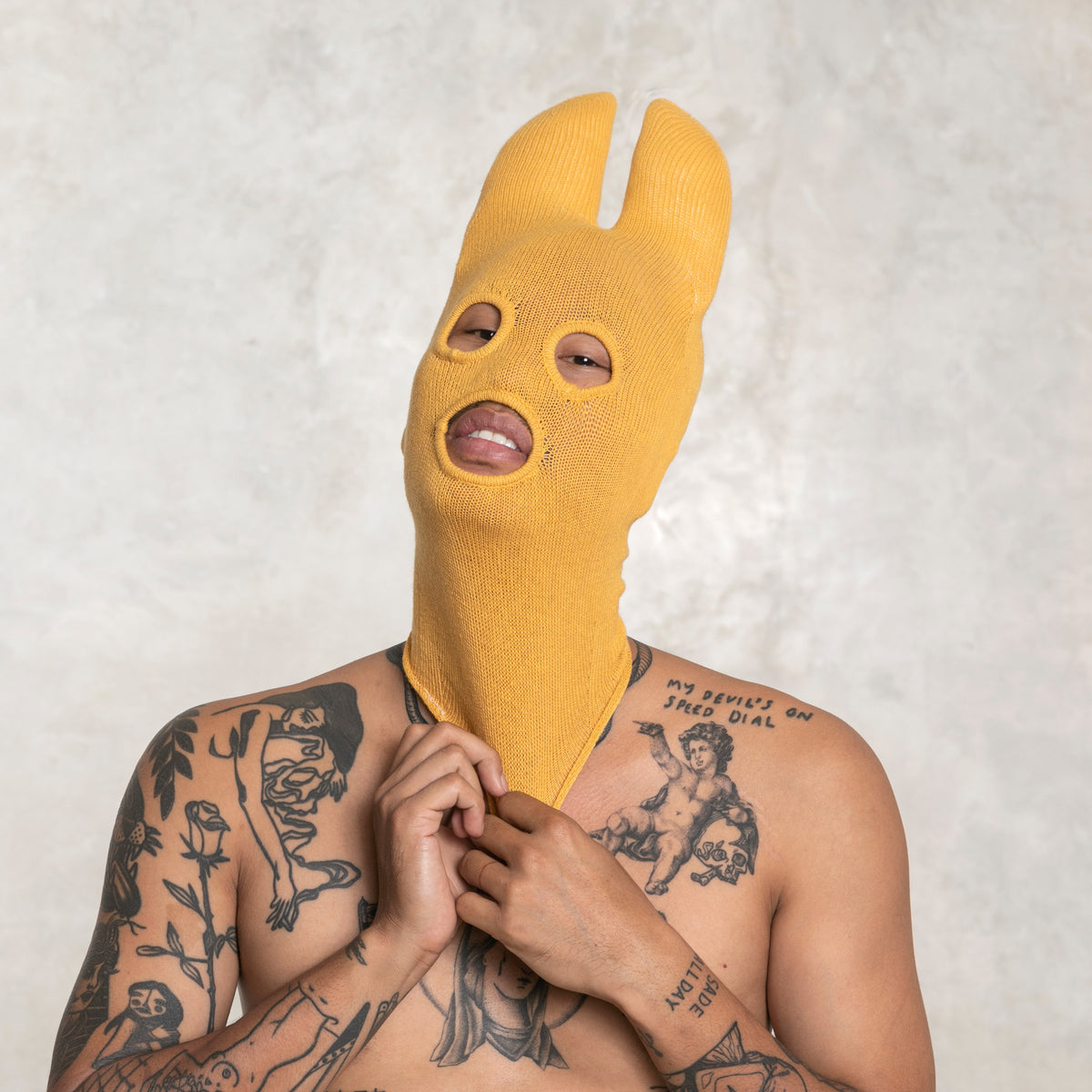 Yellow Knit Bat Balaclava Mask