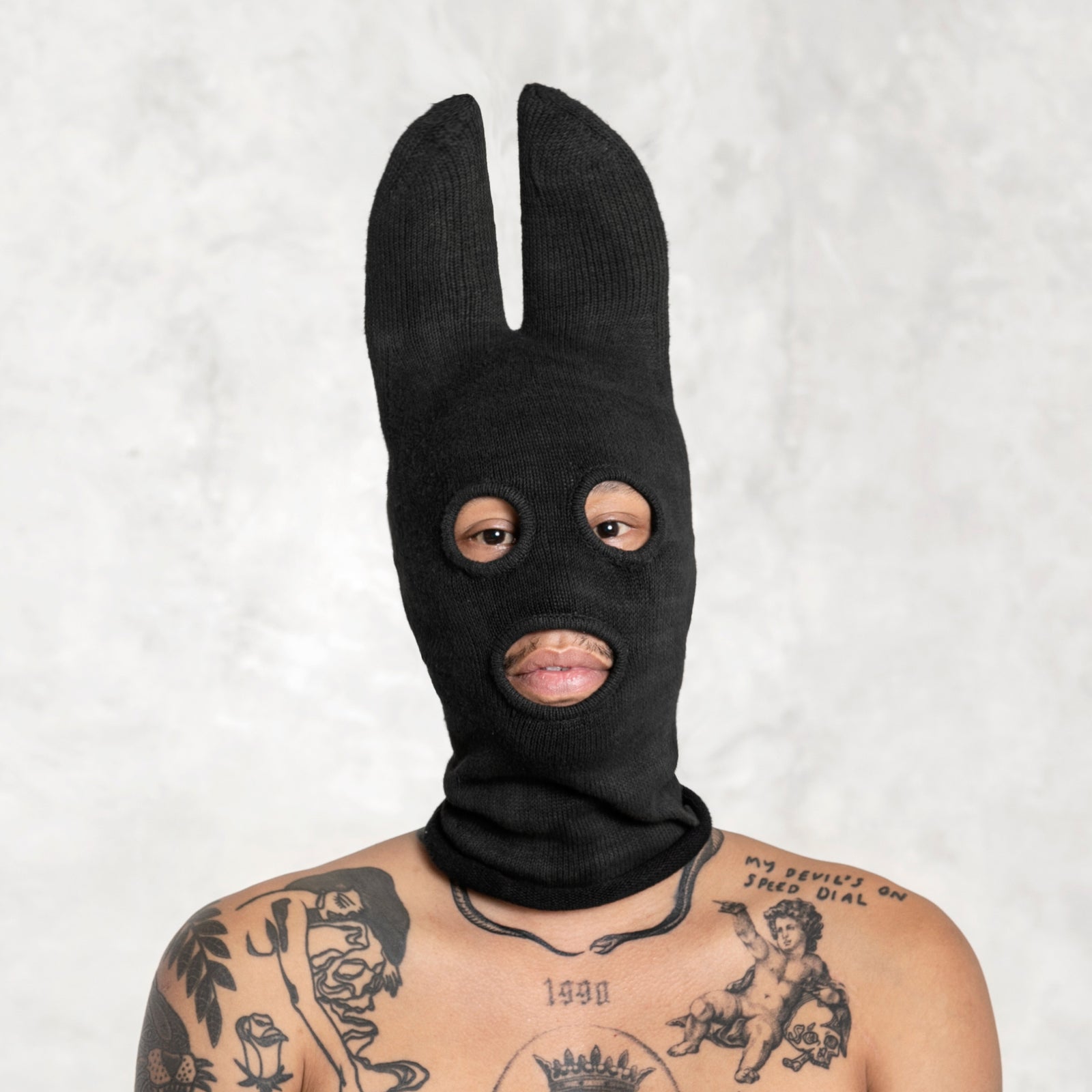 hand knit black bat balaclava