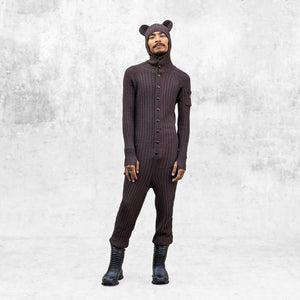 Cotton Knit Adult Bear Jumpsuit with Buttons