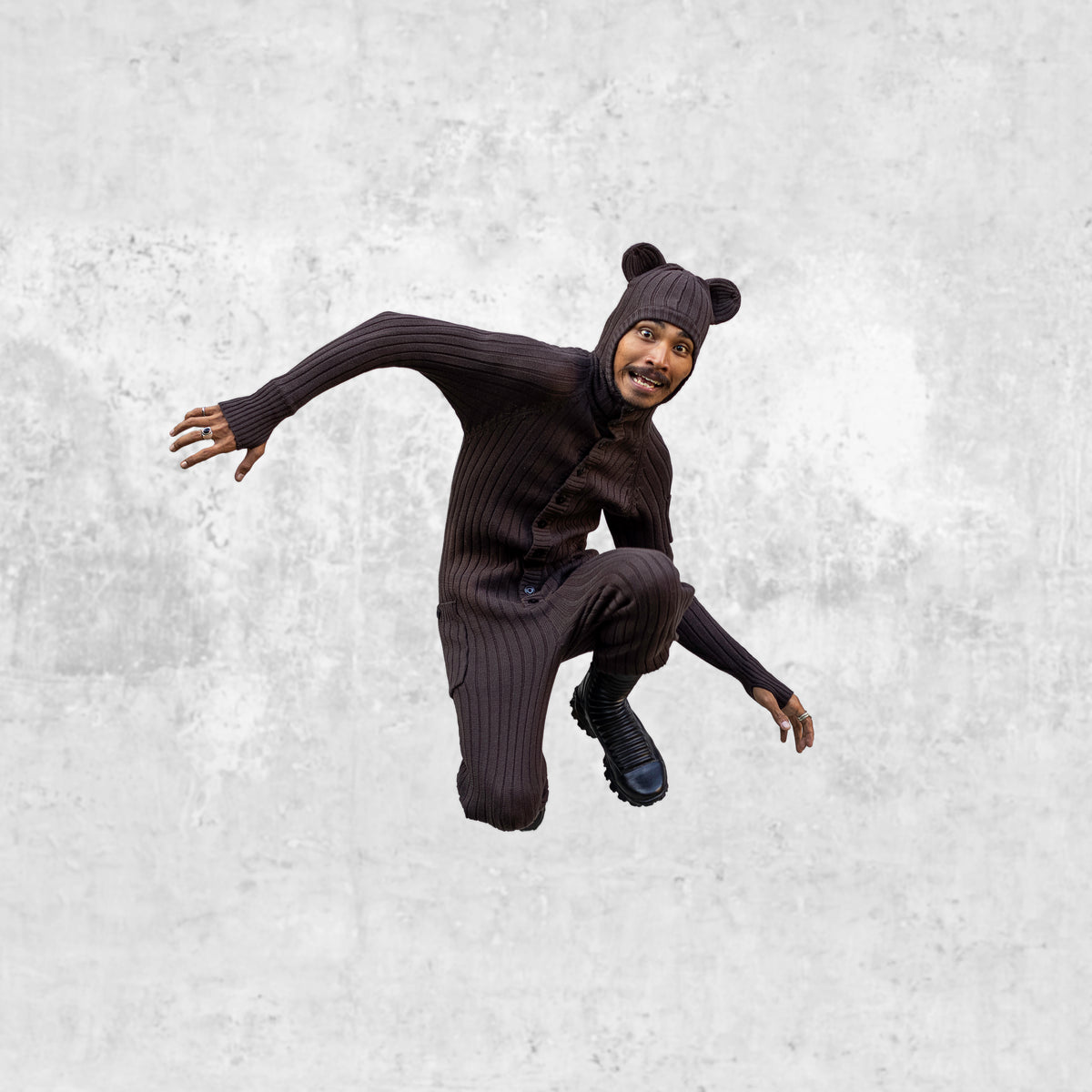 Cotton Knit Adult Bear Jumpsuit with Buttons