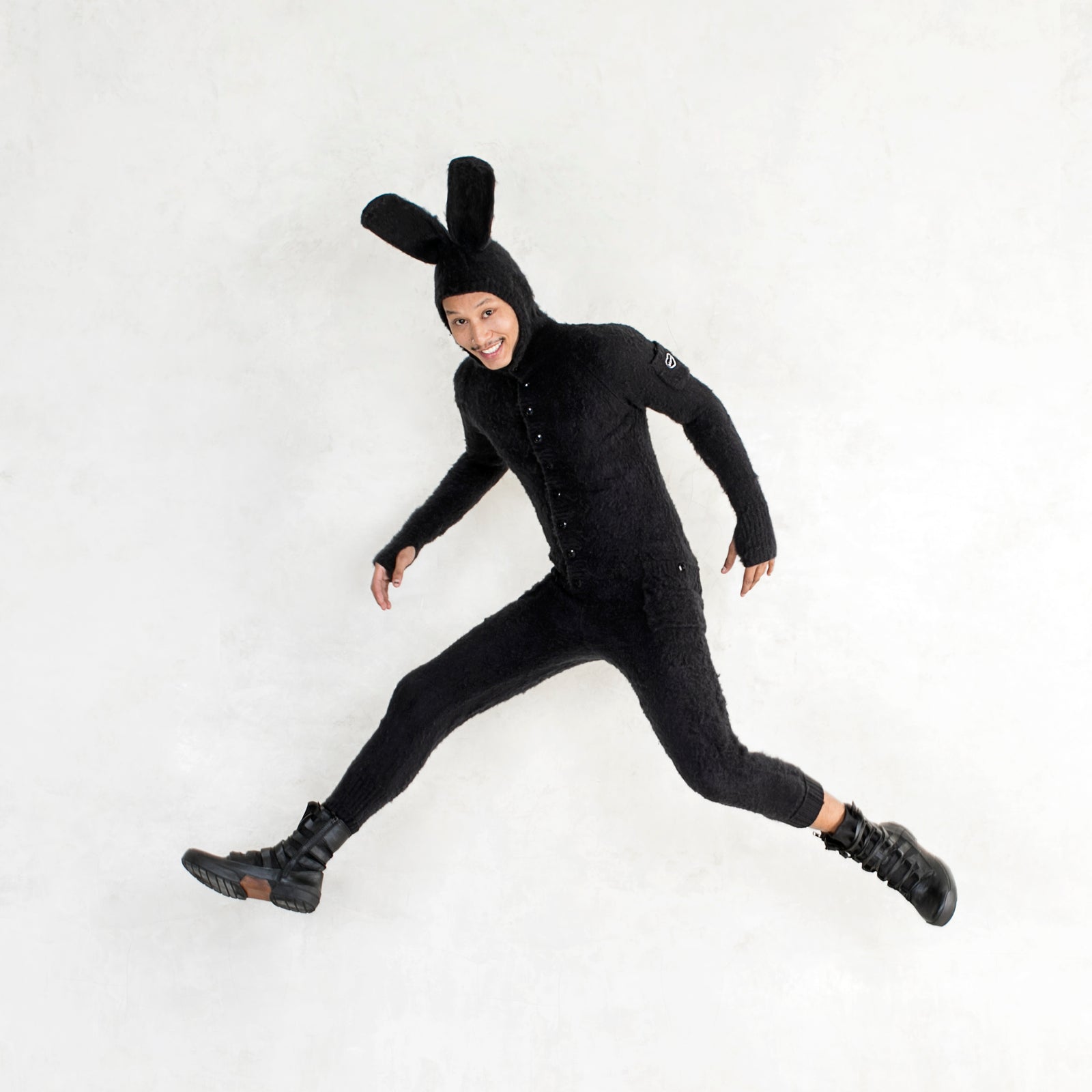 Hand Brushed Black Acrylic Knit Bunny Onesie