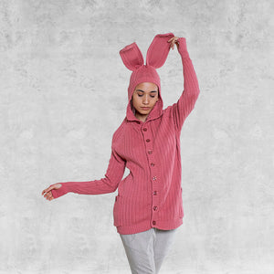 women's pink bunny hoodie sweater