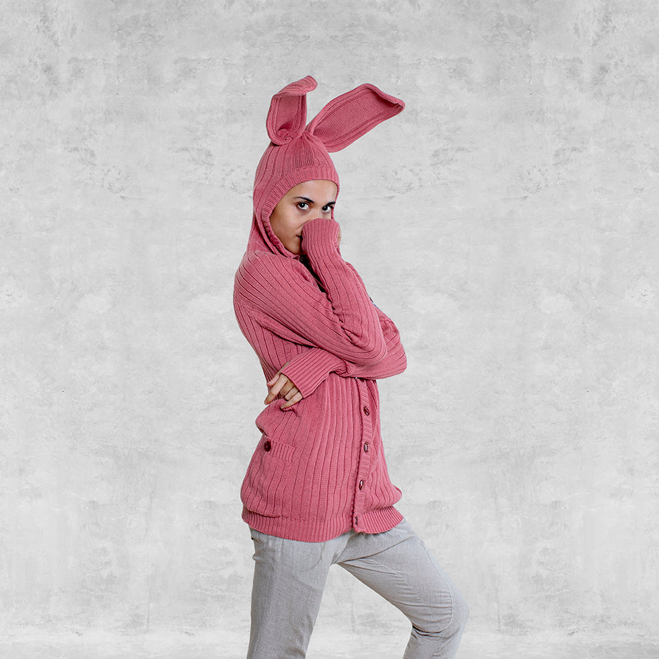 pink button up bunny sweater