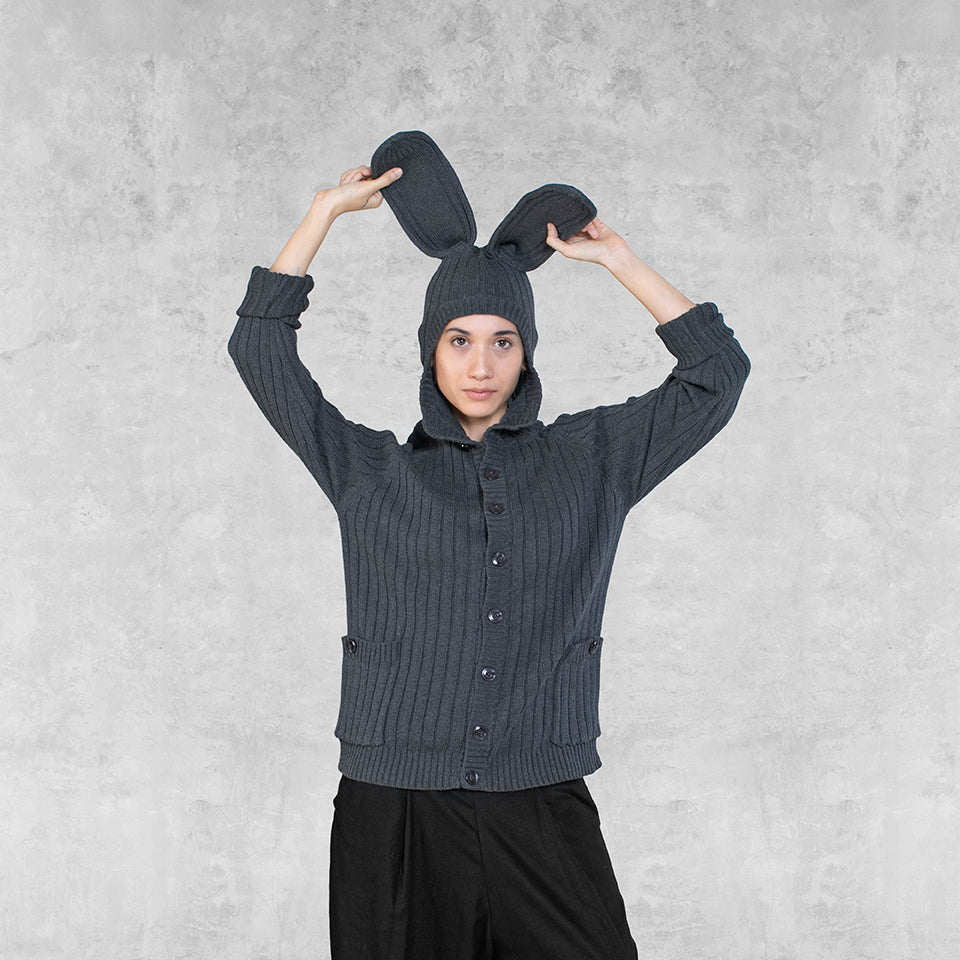 Gray Bunny Hoodie with Ears