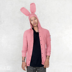 hooded pink button up bunny sweater