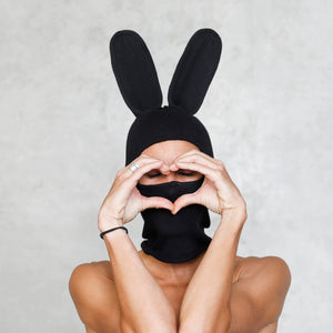 Hand Knit Black Cotton Mask for AdultsHand Knit Black Cotton Bunny Balaclava