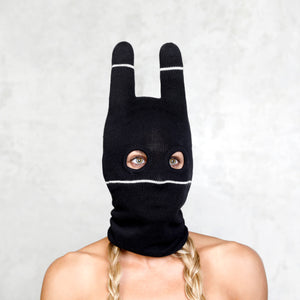 Hand Knit Black Bunny Mask