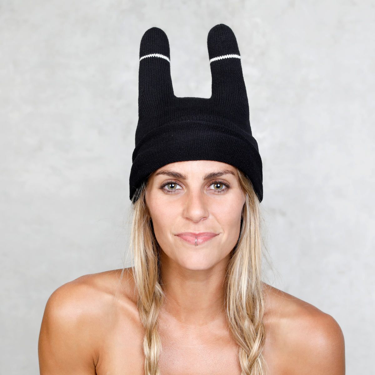 Adult Black Bunny Mask and Beanie