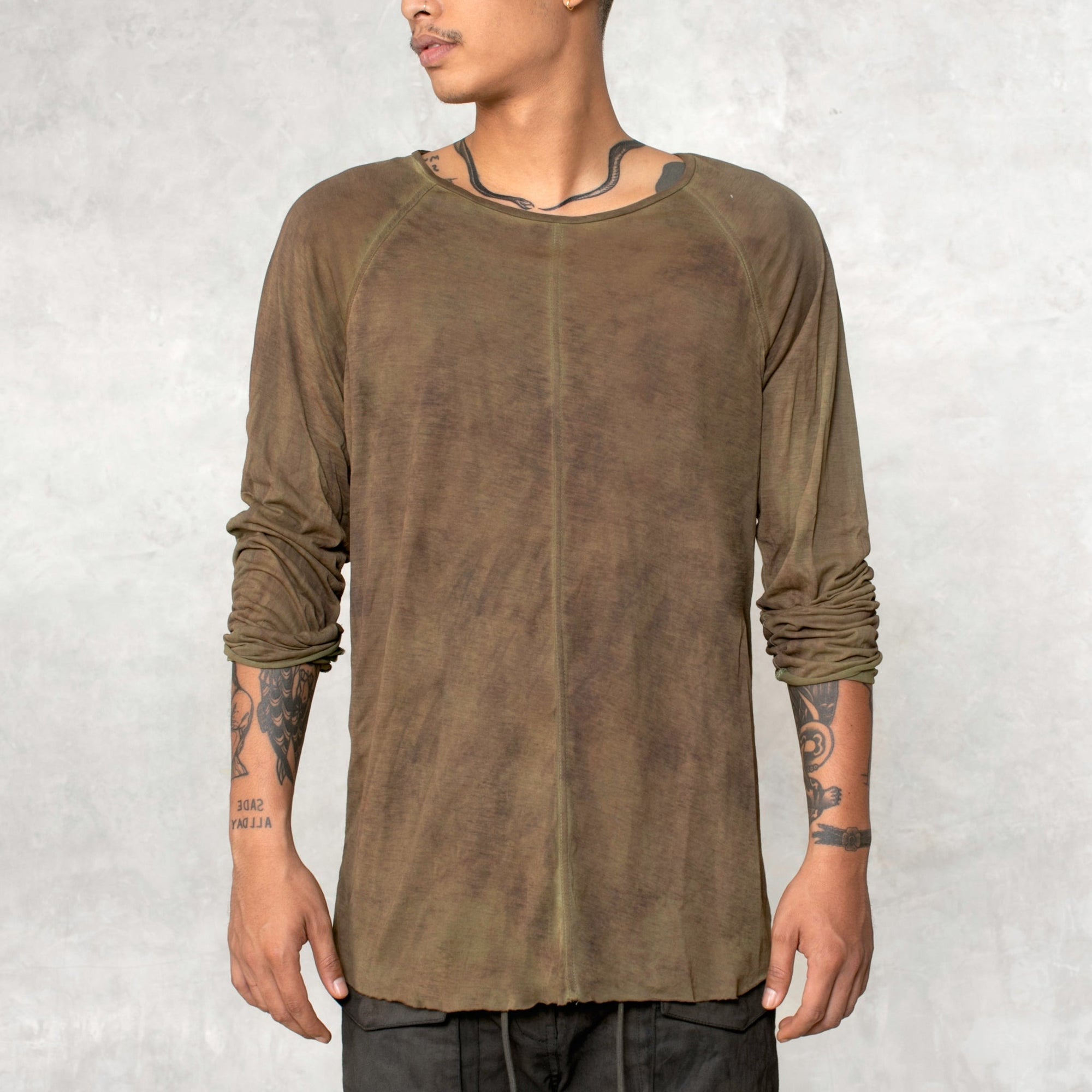 Hand Painted Olive Green Long Sleeve Shirt