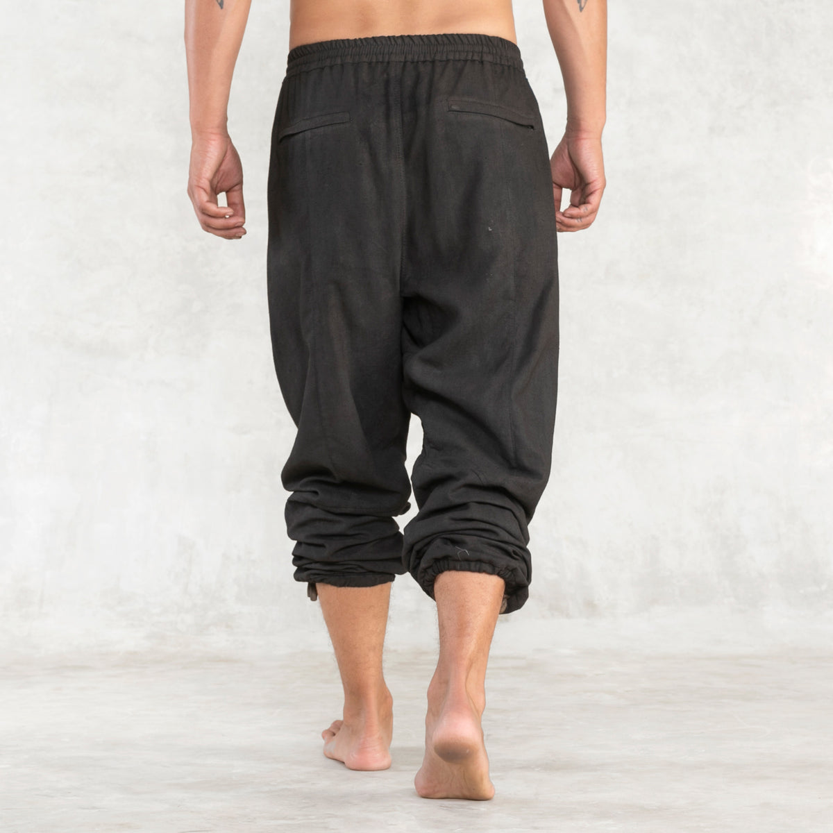 Hand Painted Black Linen Parachute Pants