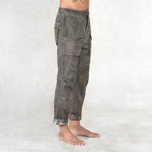 Hand Painted Gray Stretch Twill Cotton Pants