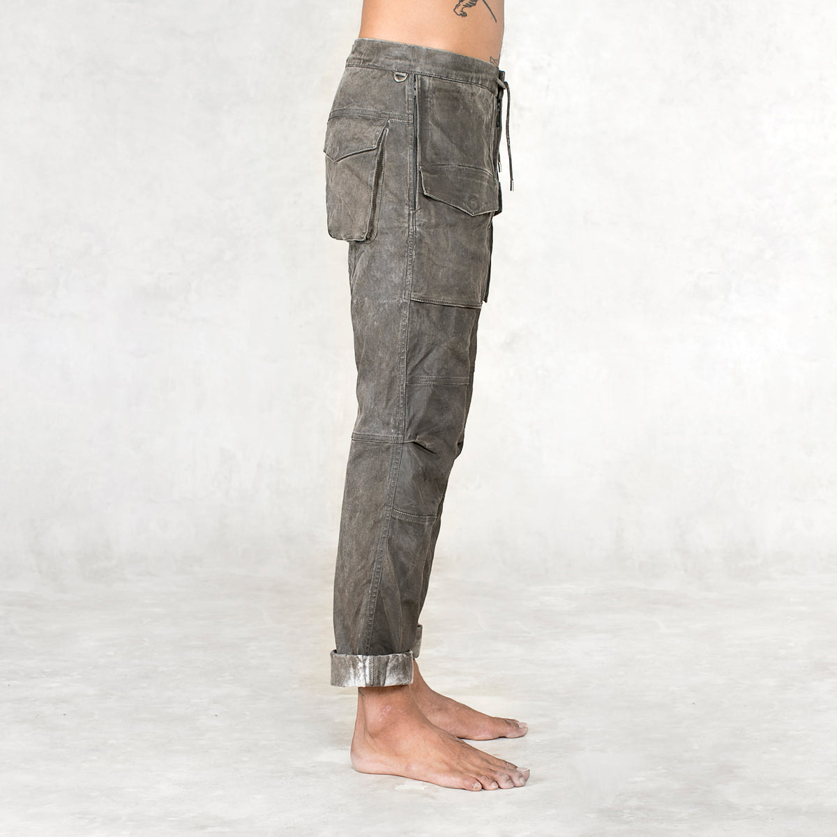 Hand Painted White Stretch Cotton Pants with Draw String