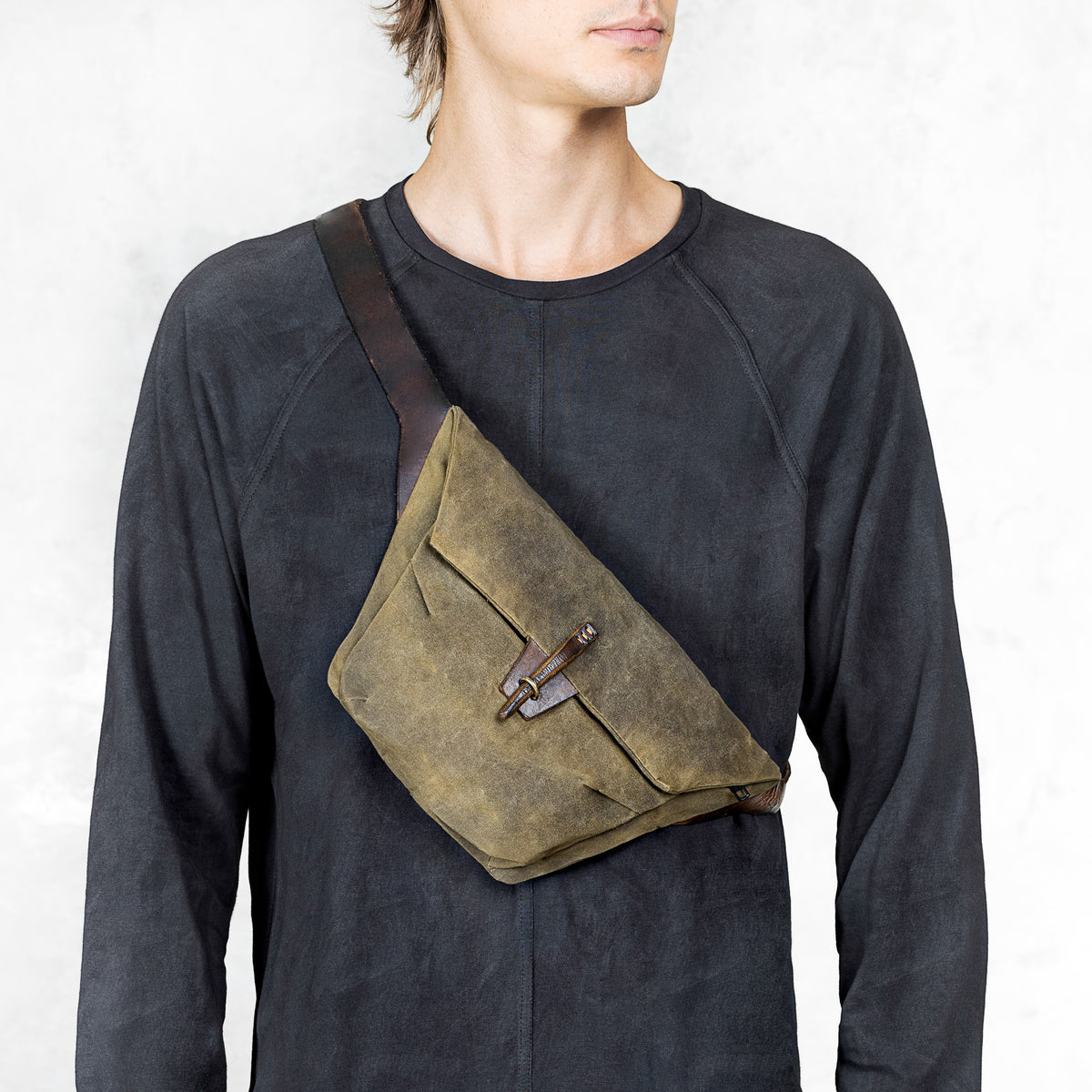 Green Waxed Canvas Cross Body Bag