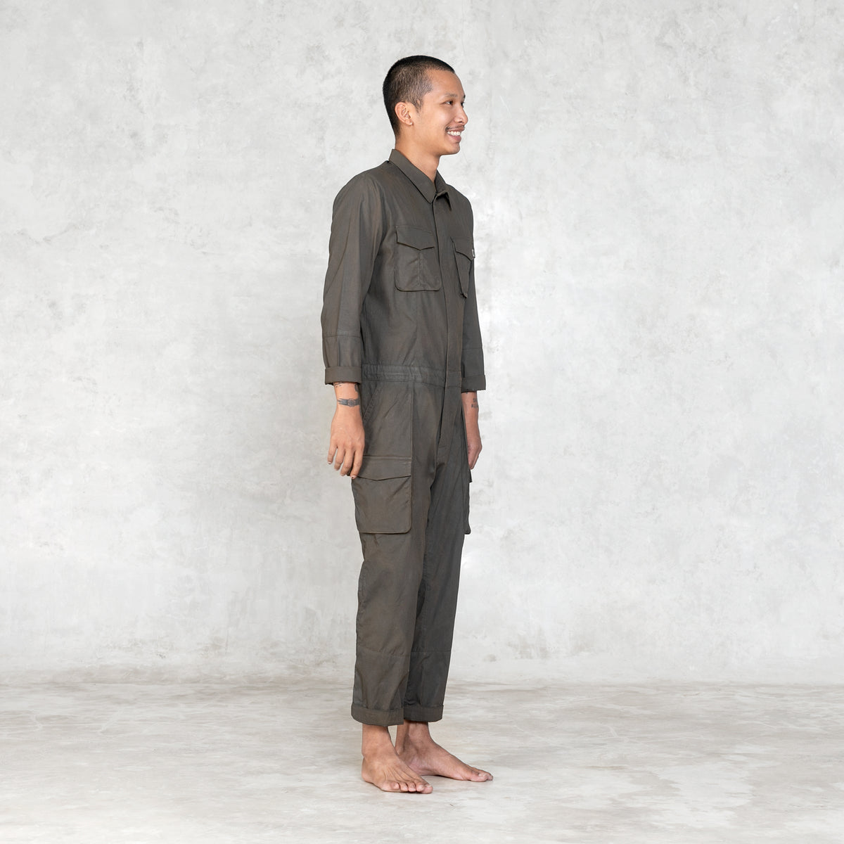 Olive Green Stretch Canvas Jumpsuit