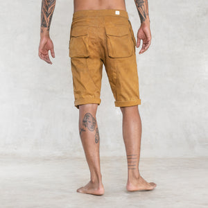 Tan Stretch Twill Cotton Shorts with Pockets